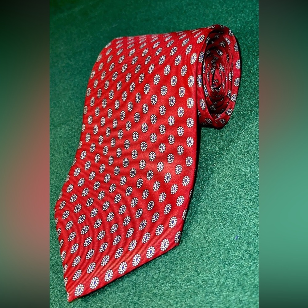 VTG Men’s Angelo Bosani Red 100% Silk Italian Made Micro Paisley Pattern Tie